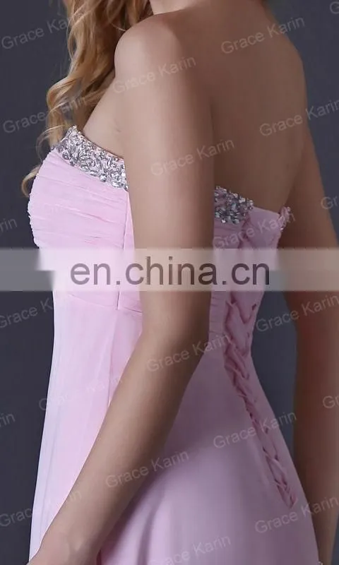 Grace Karin Strapless Sweetheart Chiffon Long Pink Prom Dresses 2015 CL3523