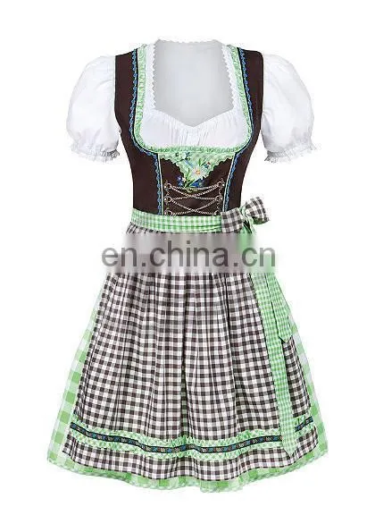 Handmade"Blue Pink 100% Cotton Dirndl German Bavarian Dress