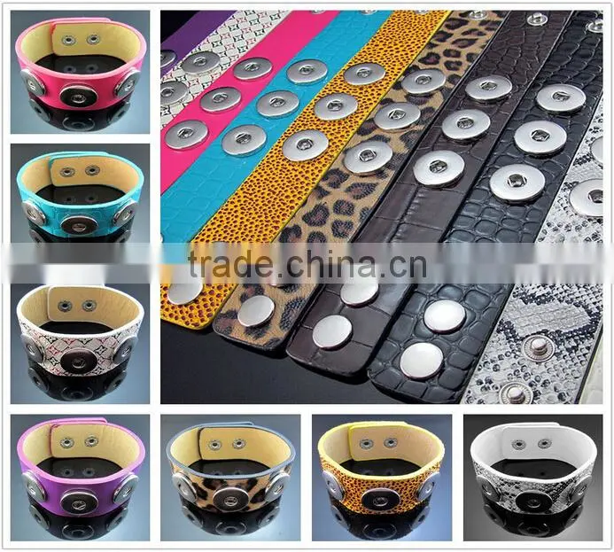 Hot sale real genuine leather bracelet with snap button bracelet