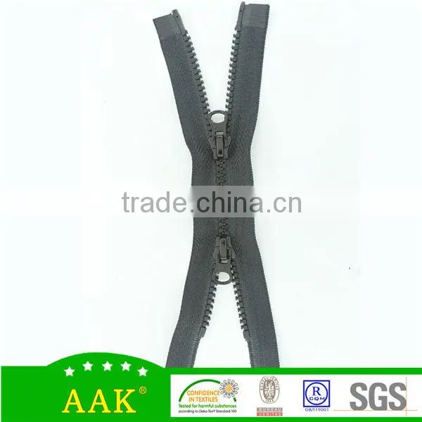 Two way open end plastic zip for sport wear clothing