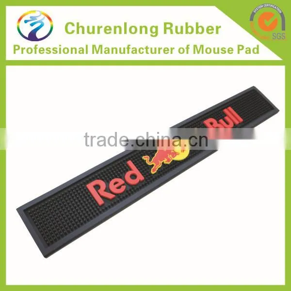 2016 Novelty OEM Logo Portable Use Soft and Durable Silicone PVC Drip Rail Bar Mat, Bar Runner