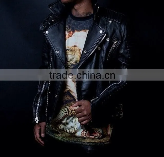Lamb skin leather moto jacket