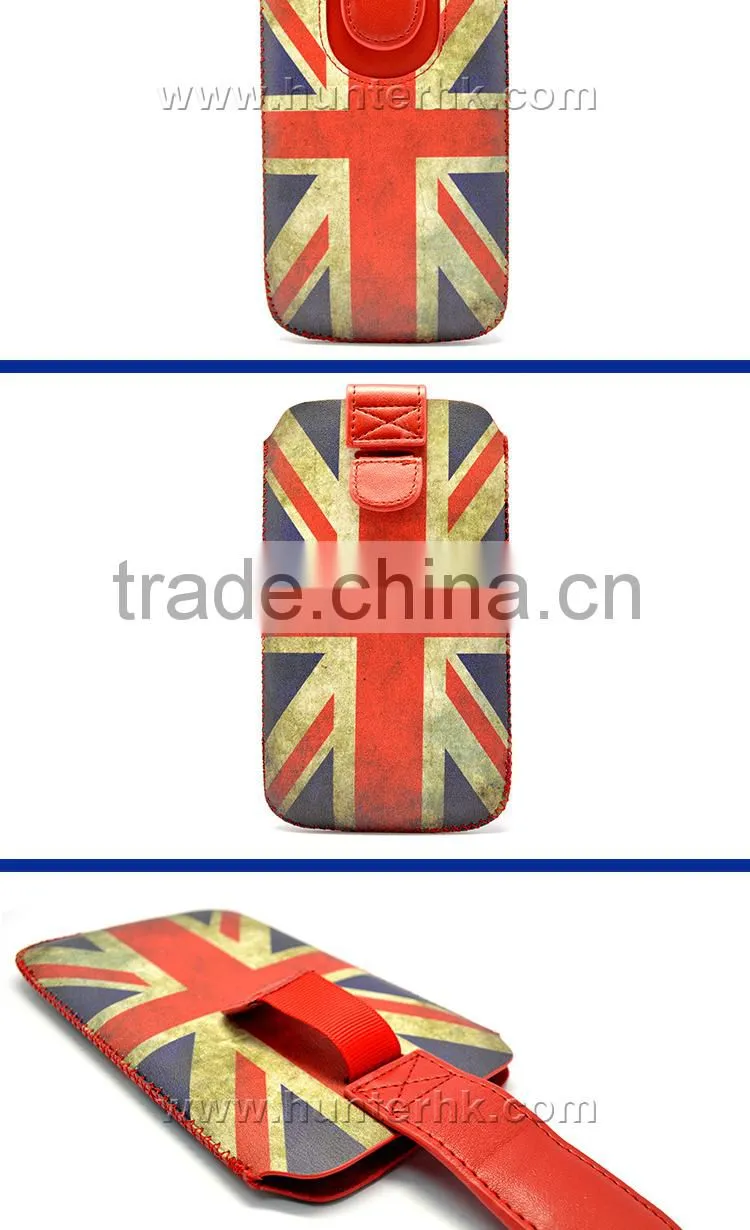 UK Flag Design Genuine Leather Flap Universal Pull Up Pouch