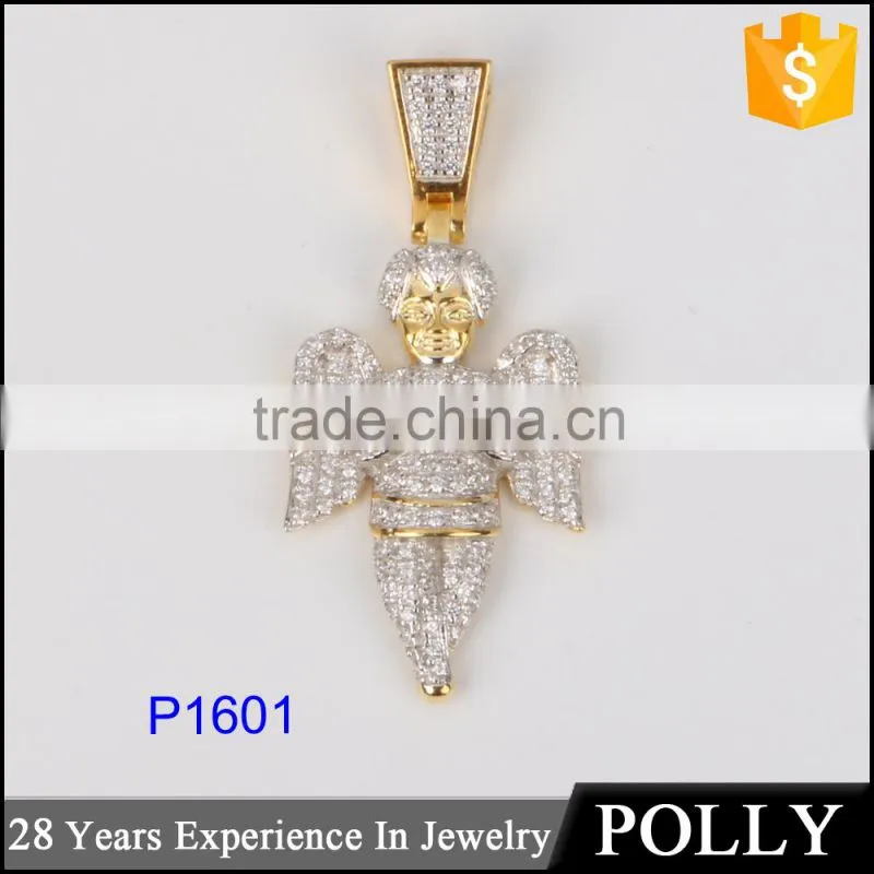 New Arrivaling Micro setting zircon pendant 925 silver angel wings jewelry