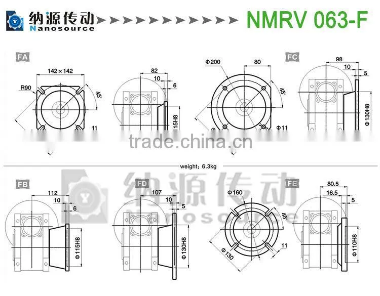 Small aluminum housing NMRV F series worm spur gearbox