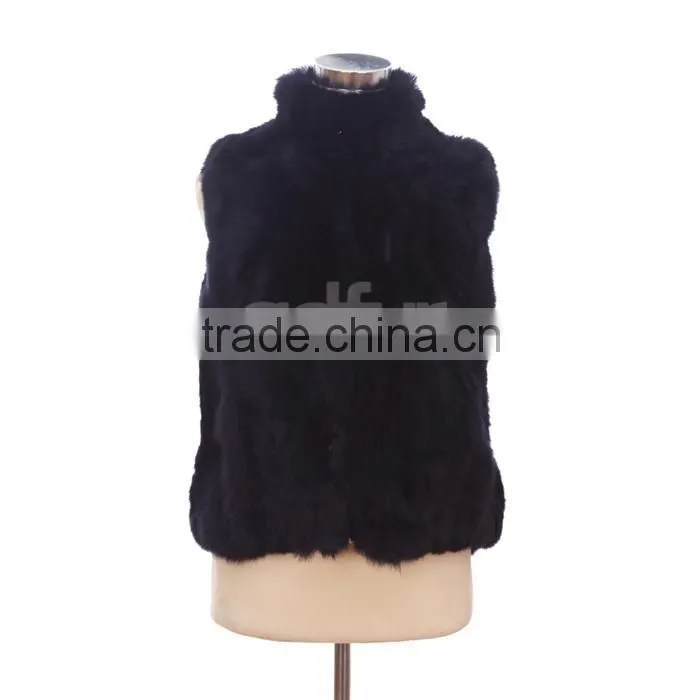 QD30406 Hot Sale Women Real Rabbit Fur Short Vest with Stand Collar