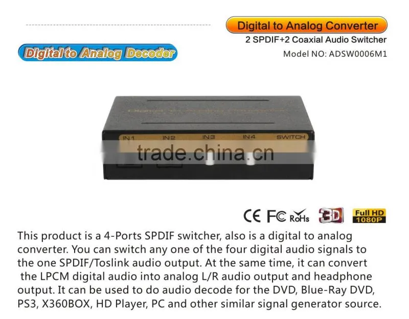 4 to 1-Port SPDIF/Toslink switcher with Headphone amplifier output