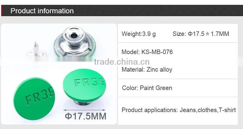 Colorful Painted Remove Metal Buttons For Jeans
