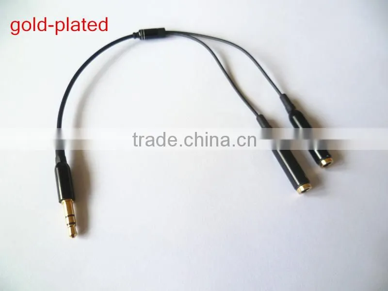 Gold plated DC3.5 m to 2*female audio splitter cable