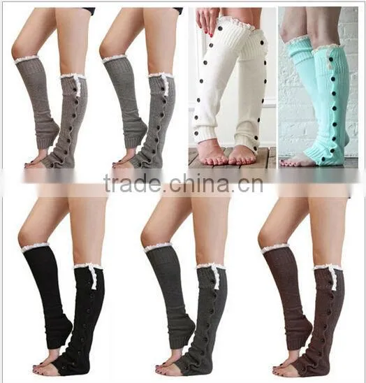 Wholesale Acrylic Knitted Leg Warmers With Buttons For Women Girl Lace Leg Warmers