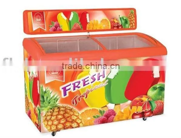 Curved glass door freezer,ice cream showcase,sliding door chest freezer