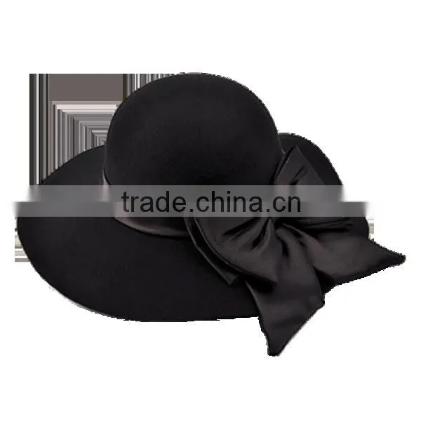 Fashion Ladies Wool Felt Floppy Hat With Tied Band