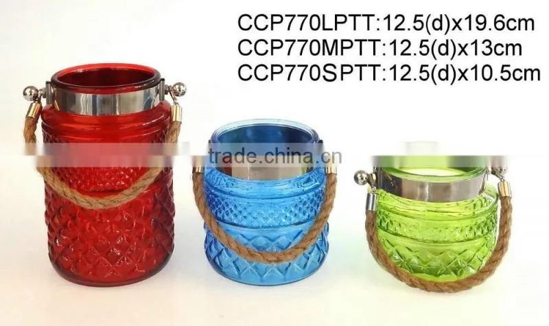 Glass lantern sprayed with color with stainless steel handle (CCP794T2)