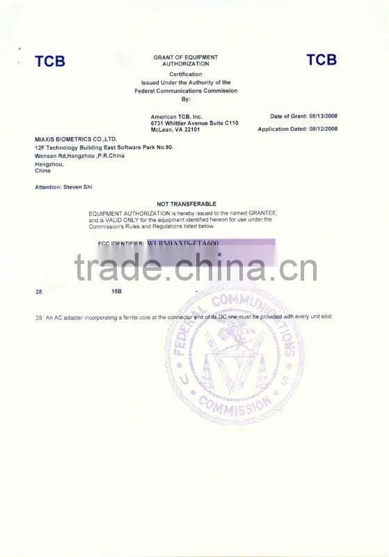 USB fingerprint scanner FT2BU with semiconductor capacitive sensor for IDentification voting control with desktop computer