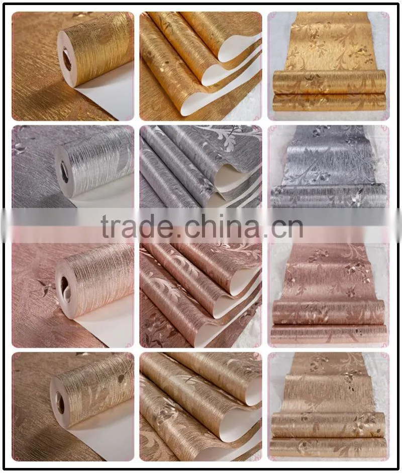 2015 luxury metallic silver aluminum glitter leaf gold wallpaper gold foil wallpaper