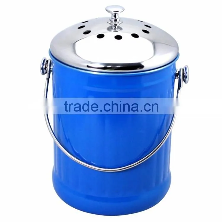 1.0 gallon colorful painting kitchen metal garbage waste bin With Stainless Steel Lid