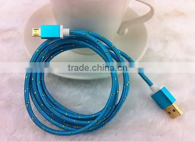 2014 colorful nylon Braided Aluminum Alloy Cover micro usb data cable from shenzhen factory