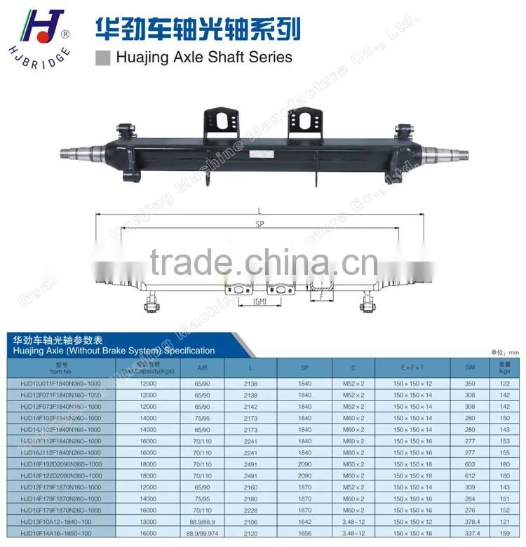 12 Ton,13,14,16,18 ton trailer axle shaft series(without brake system)