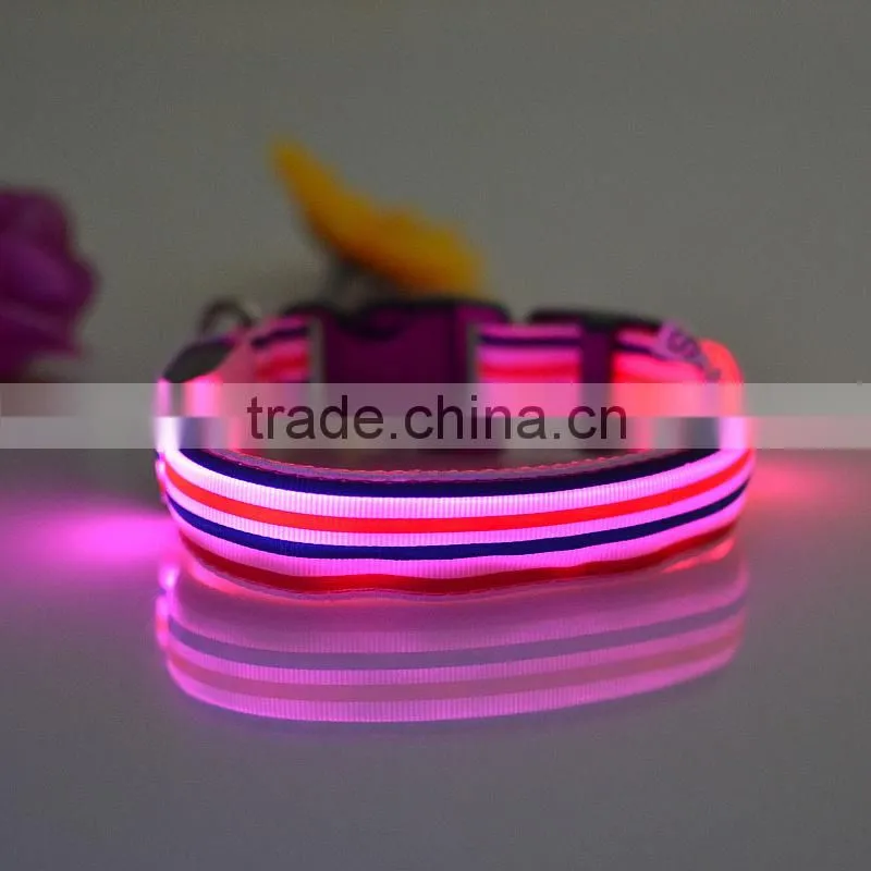 Factory Wholesale Fashion Stripe Pattern Retracable LED Dog Collar And Leash