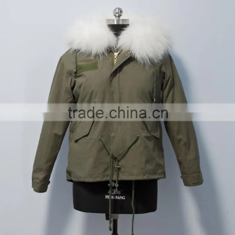 women casual bomber jacket with raccoon fur hooded parka for lady