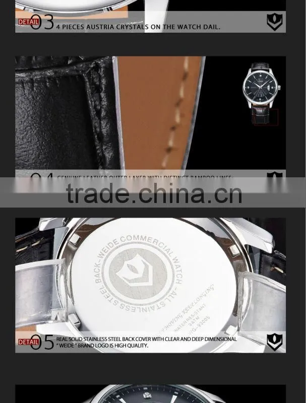 WEIDE WG93005 Men's Brand Watches Fashion Luxury Two Tone Gold Genuine Leather Strap Men Dress classic Quartz Watch
