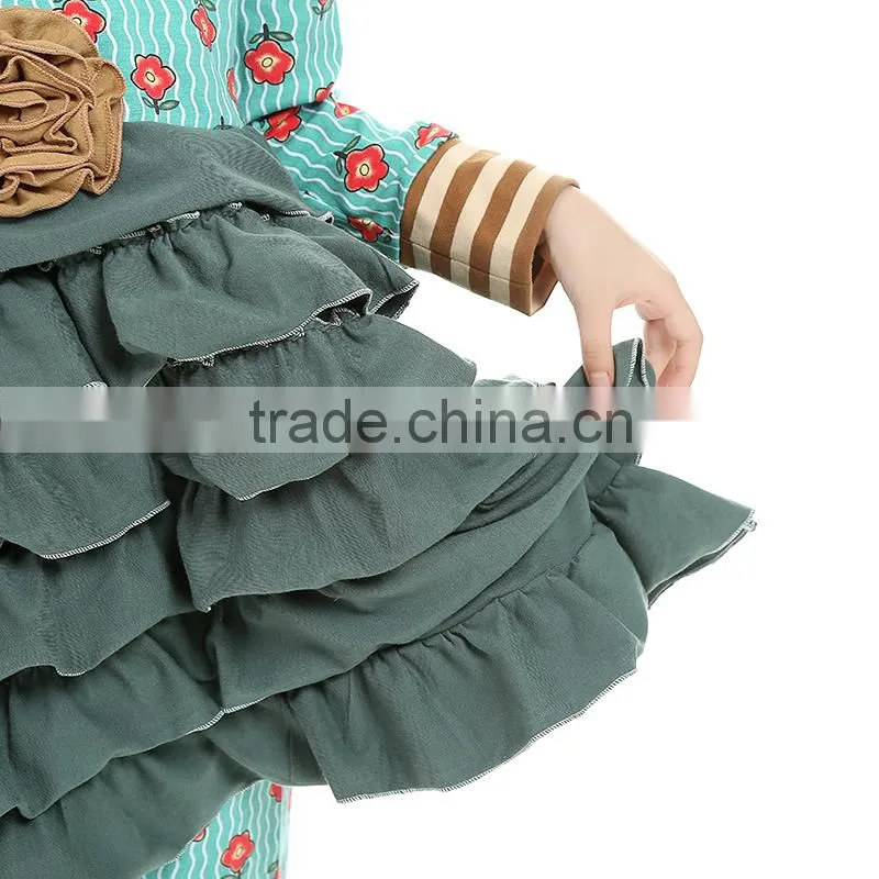 2016 thanksgiving kaiya printed cotton ruffled long sleeve dress and pant fall boutique girl clothing