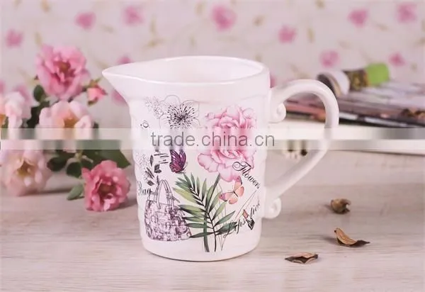 Embossed and Hand-painted Ceramic Water Jug