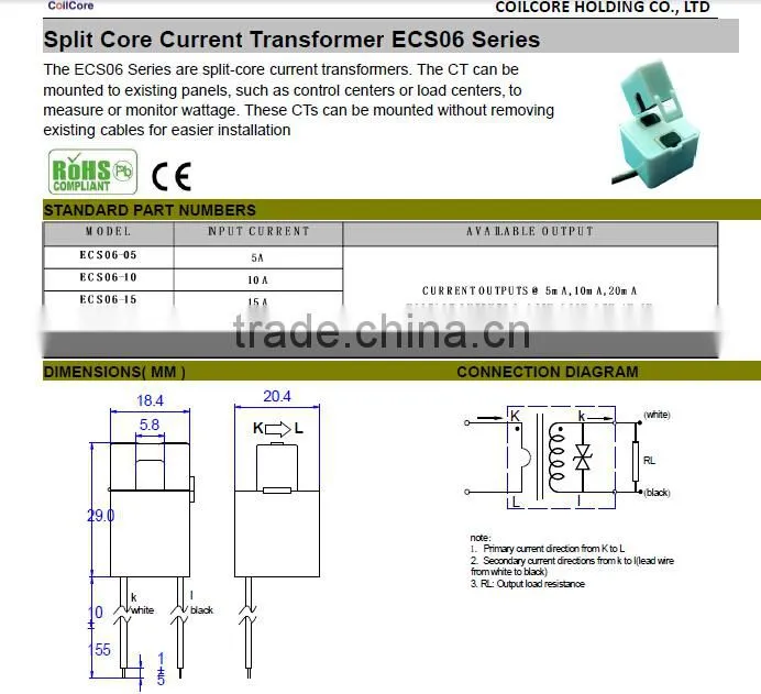 Split Core Current Transformer ECS06 Series