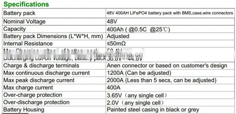 Lifepo4 battery pack 48V 400AH high quality power supply