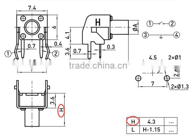 TSA06237 DC12V 50mA interrupter 6mm pressure switch