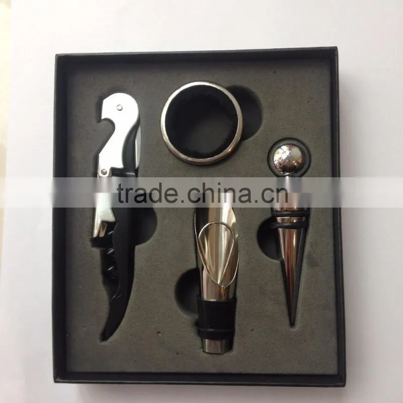 Wine Bottle Opener 4pc Tool Set Corkscrew Pourer Stopper Drip Ring Aerator Gift