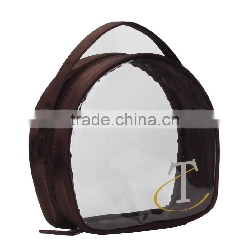 Satin fabric cosmetic bag/clear travel toiletry bags made in china