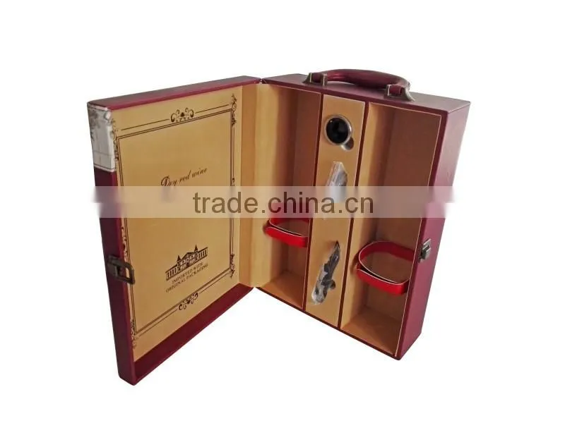 The latest design luxury high quality wooden wine box for two bottles with leather surface