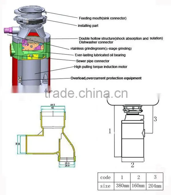 New Kitchen Item Food Waste Disposer Type Garbage Compactor 3/4 hp 220V