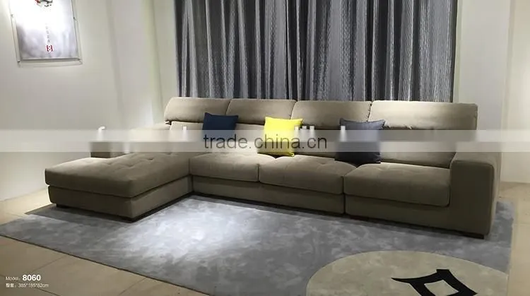 Classic linen fabric corner sofa design home furniture wooden legs recliner sofa with adjustable headrest