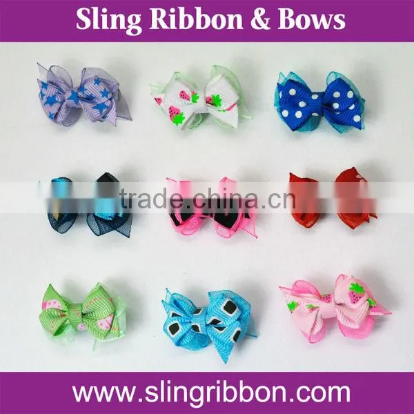 Light Pink Dot Printed Swallowtail Ribbon Girl Hair Bow With Clip