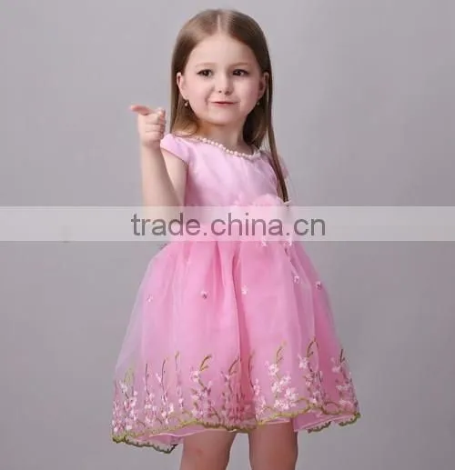 2016 new designs embroidered fashion kids girls dresses Princess flower baby kids party dresses wholesale