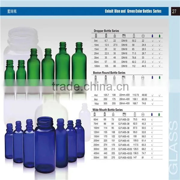 Cobalt blue and green color glass bottles series