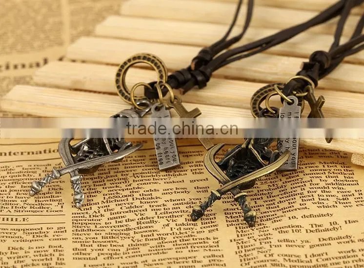 N0011 skull fashion design leather necklace