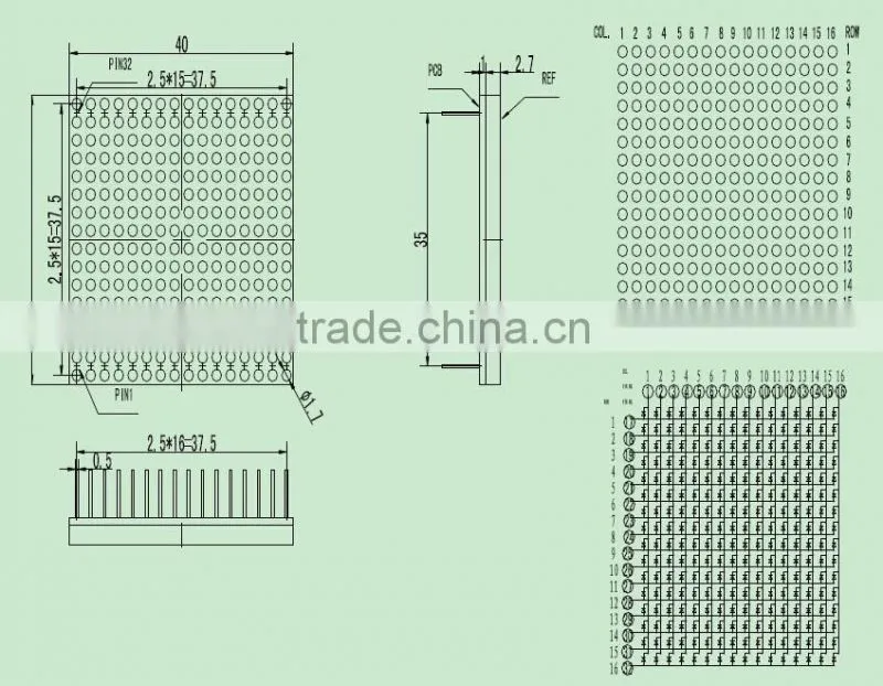 LED dot matrix display module with 16x16