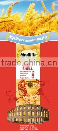 Durum Wheat Semolina Shell. FDA Certified Special Pasta High quality Macaroni Shell 250g Bag.
