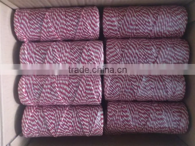 red and white striped color cotton twine for chrismas day gift packing 1.5mm baker's twine