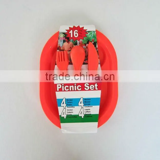 Plastic oval plate tableware picnic set 16 pcs