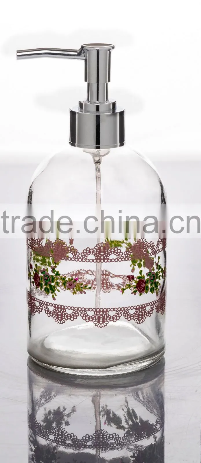 435ml clear glass bottle with decal and pump head