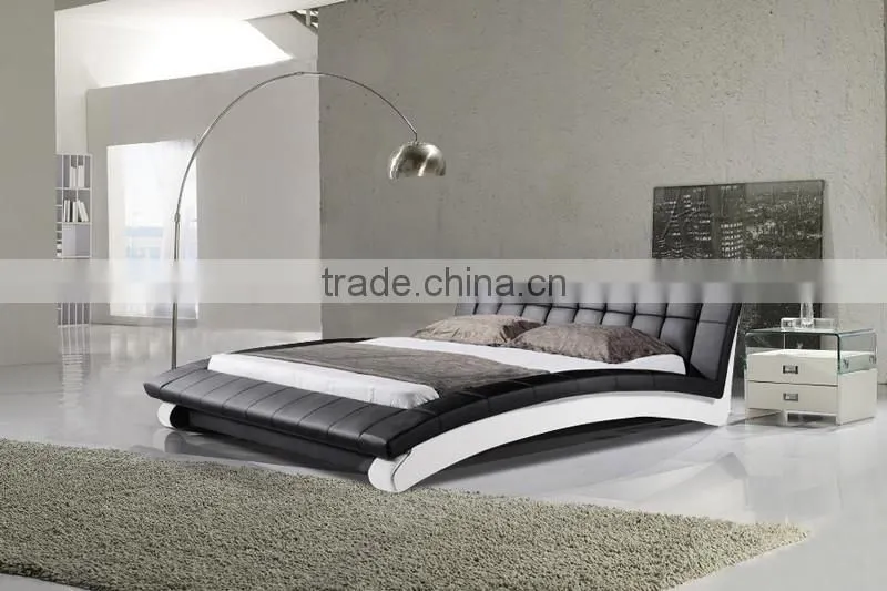 Luxury Arched Shape Black/White Leather Double Bed for Hotel