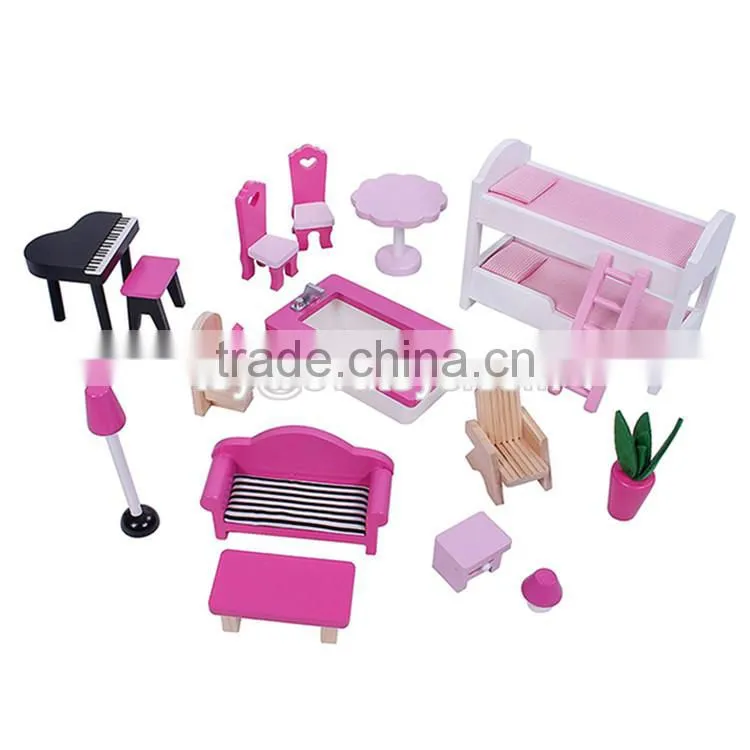New design pretend play miniature wooden toy doll house for kids W06A228