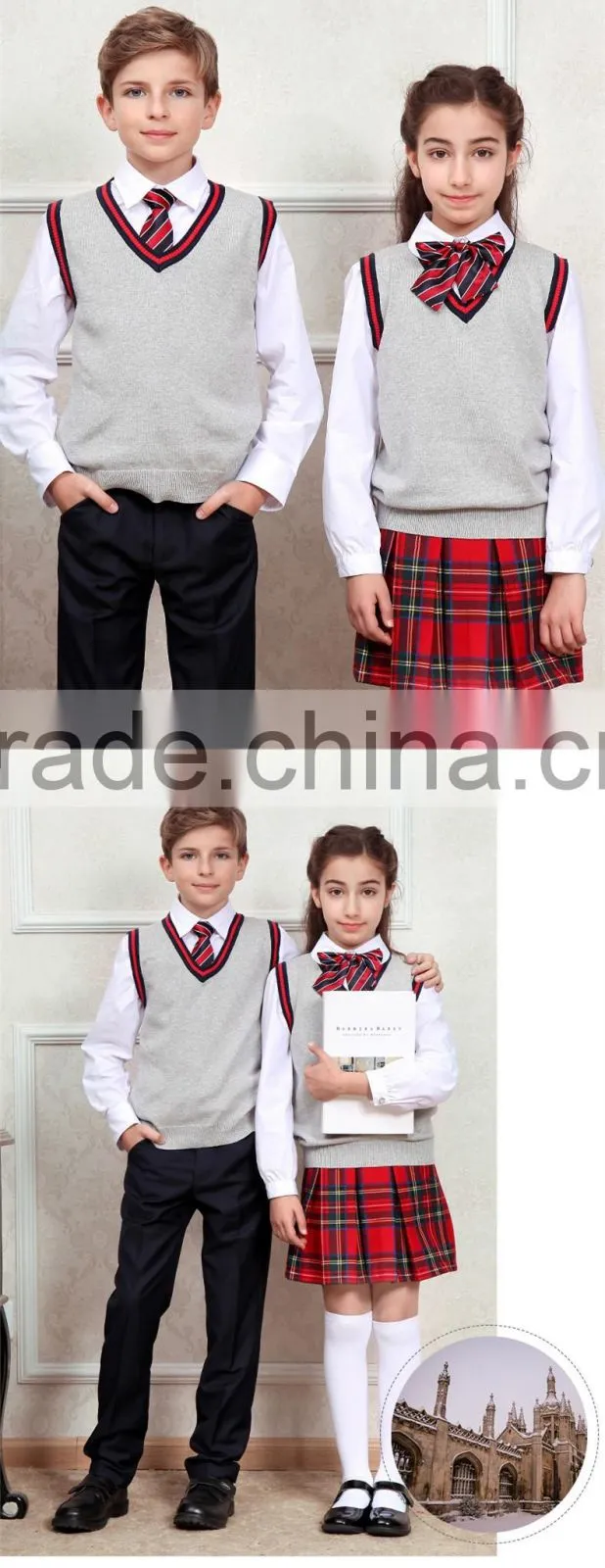 Normal design high quality grey sleeveless vest bulk school uniforms