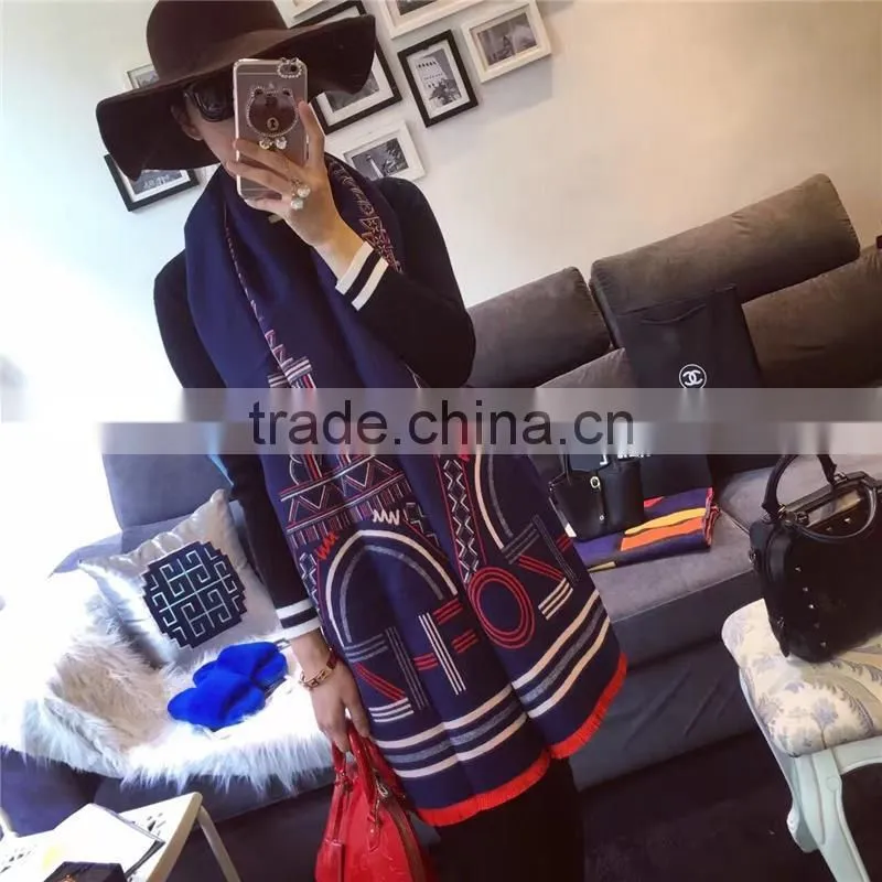 Scarf Brand Women Cashmere Shawl Pink Sailboat Printed Winter Warm Ladies Femme Female Pashmina Design Silk Cape