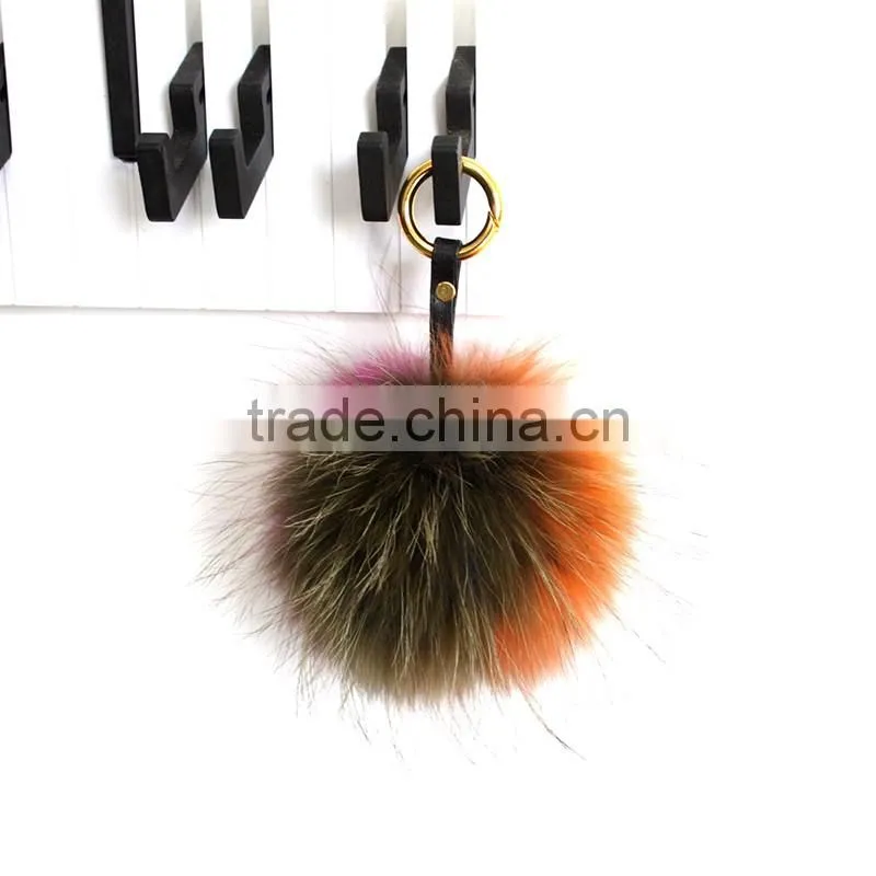 Myfur Natural Dyed Whole Raccoon Skin Fur Made Rainbow Colorful Fur Pom Pom Key Ring Bag Charm