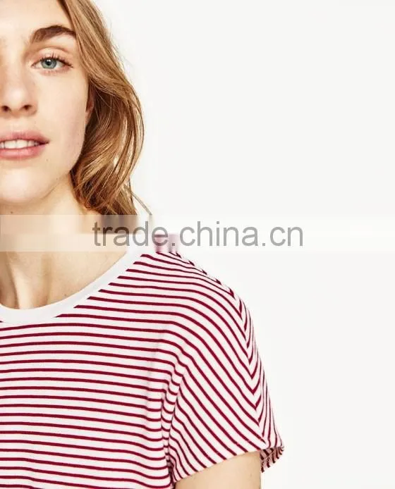 casual tops strip round-neck camiseta top
